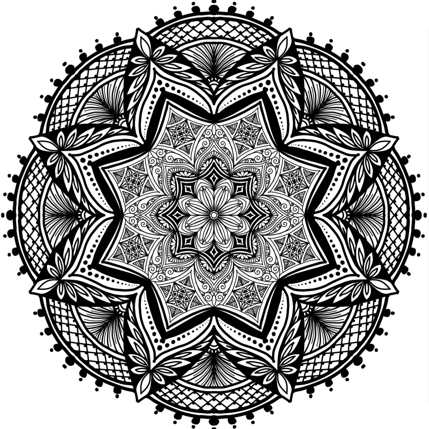 Digital Mandala designs 5 different designs sketched using one base