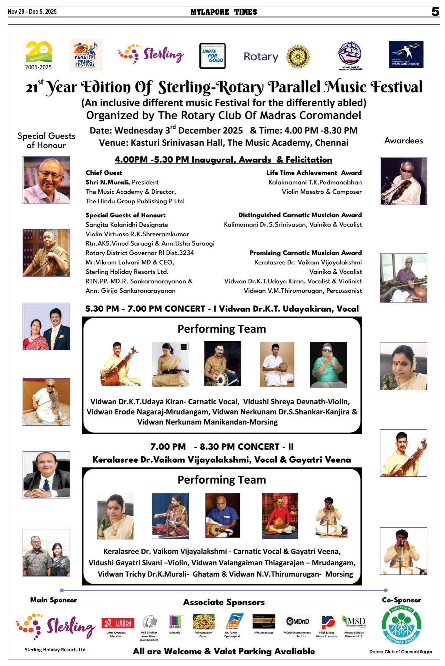 The Rotary Club of Madras Coromandel 21st Year Edition of Parallel Music Fest 2025